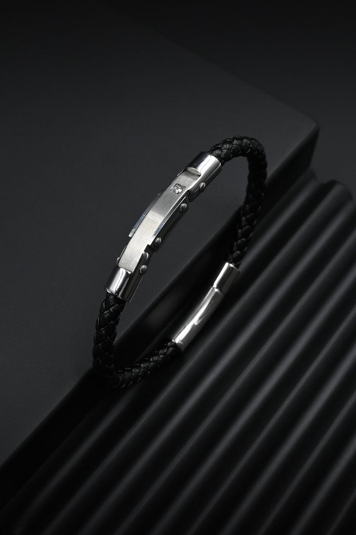 NVM FRNCH 316L Stainless Steel Italian Style Silver Color Leather Men's Bracelet FRJ12261-3261-A - Ninove