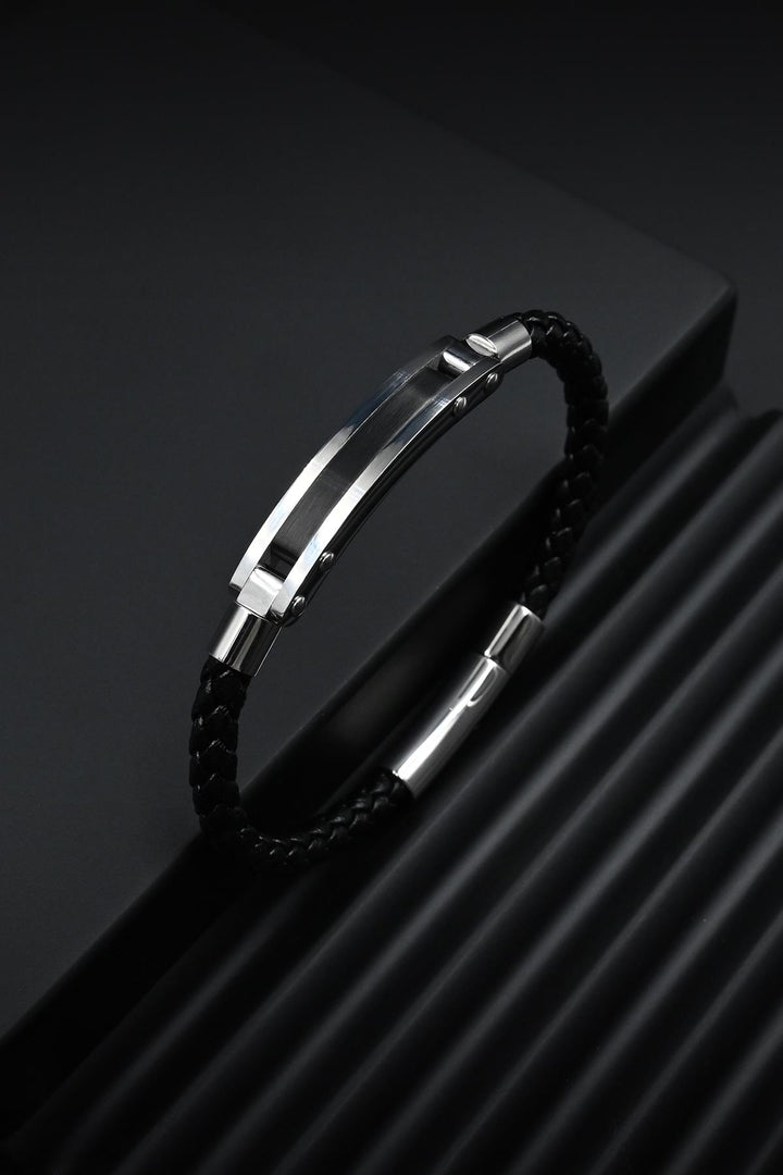 NVM FRNCH 316L Stainless Steel Italian Style Silver Color Leather Men's Bracelet FRJ12264-3264-A - Úbeda