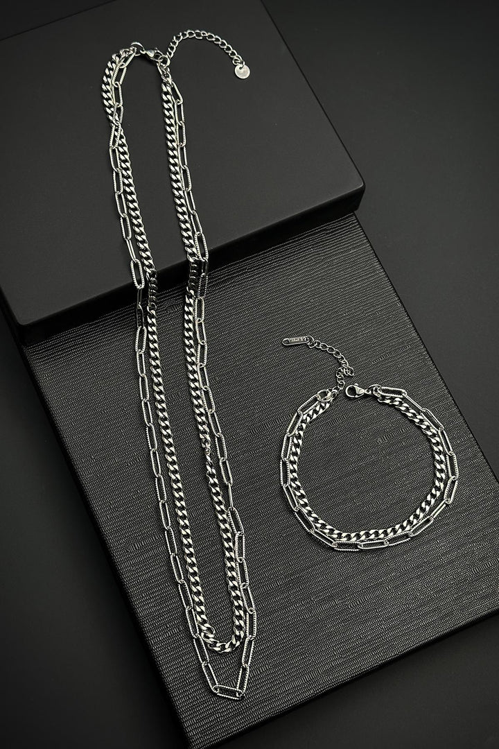 NVM FRNCH 316L Stainless Steel Italian Model Silver Color Men's Bracelet/Necklace Set FRJ12450-3450-A - Boulogne-Billancourt