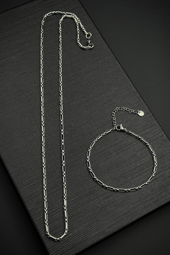 NVM FRNCH 316L Stainless Steel Italian Style Silver Color Men's Bracelet/Necklace Set FRJ12451-3451-A - Quebec City