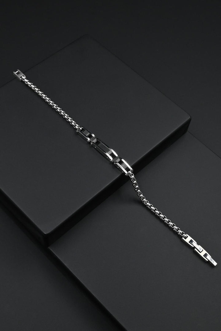 NVM FRNCH 316L Stainless Steel Italian Model Silver-Black Color Men's Bracelet FRJ12278-3278-AB2 - Gavá