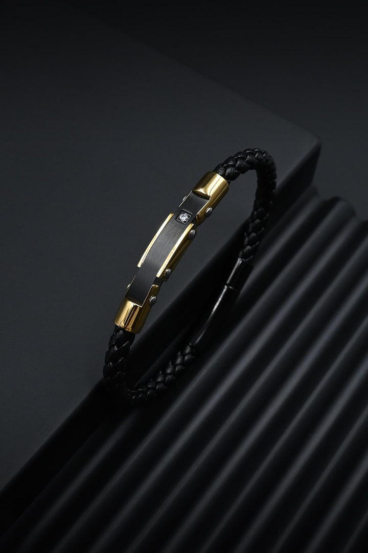 NVM FRNCH 316L Steel Italian Model Black-Gold Color Leather Men's Bracelet FRJ12261-3261-G - Kirkcaldy