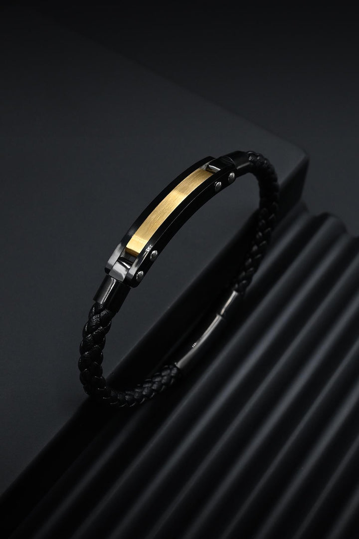 NVM FRNCH 316L Steel Italian Model Black-Gold Color Leather Men's Bracelet FRJ12264-3264-B2G - Northwich