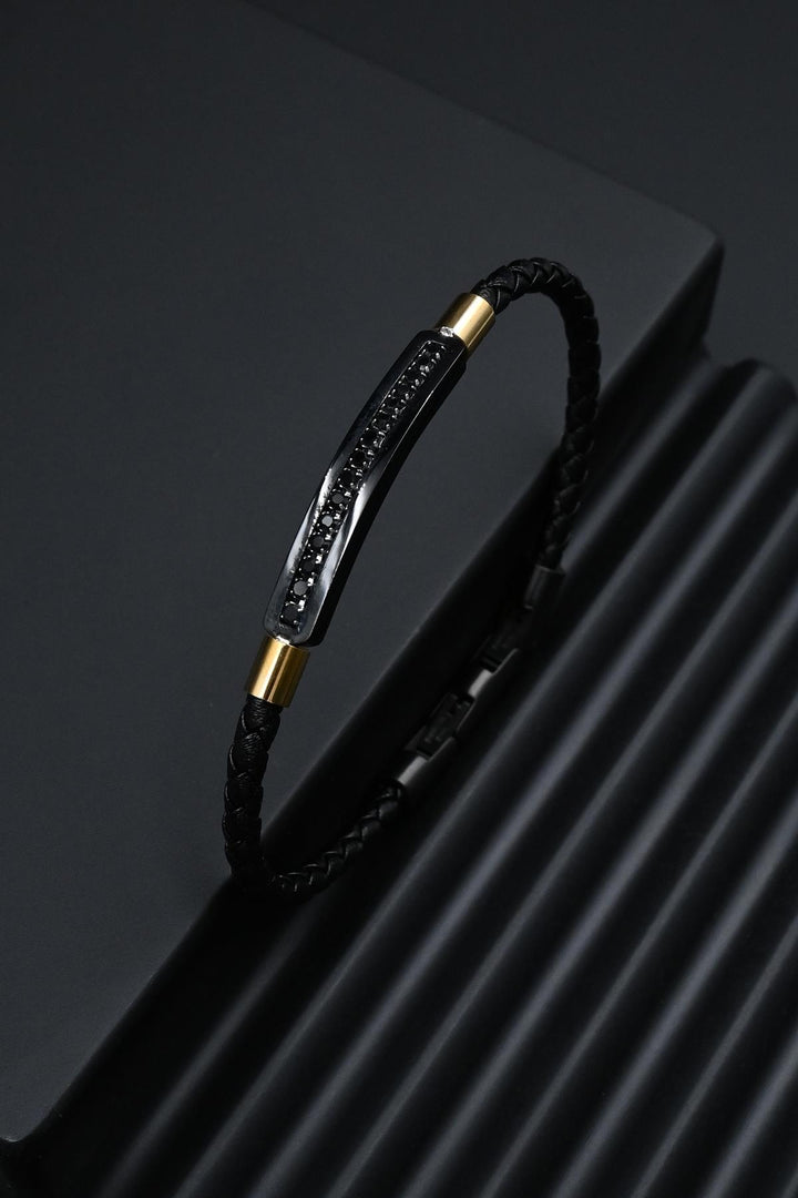 NVM FRNCH 316L Steel Italian Model Black-Gold Color Leather Men's Bracelet FRJ12287-3287-B2G - Malden