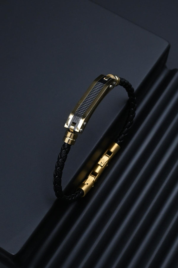 NVM FRNCH 316L Steel Italian Model Black-Gold Color Leather Men's Bracelet FRJ12288-3288-B2G - Don Benito