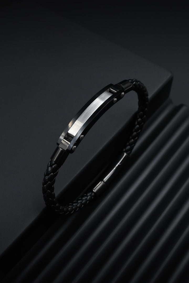 NVM FRNCH 316L Stainless Steel Italian Model Black-Silver Color Leather Men's Bracelet FRJ12264-3264-B2A - Lausanne