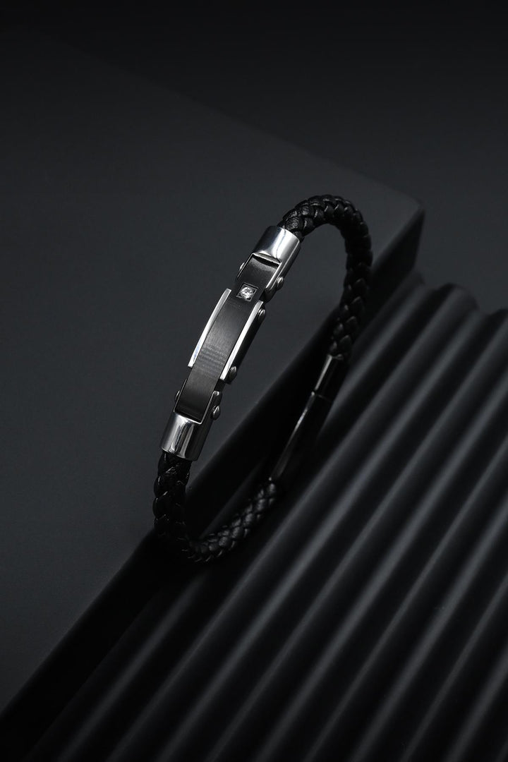 NVM FRNCH 316L Stainless Steel Italian Model Black Color Leather Men's Bracelet FRJ12261-3261-B2 - Niederkassel