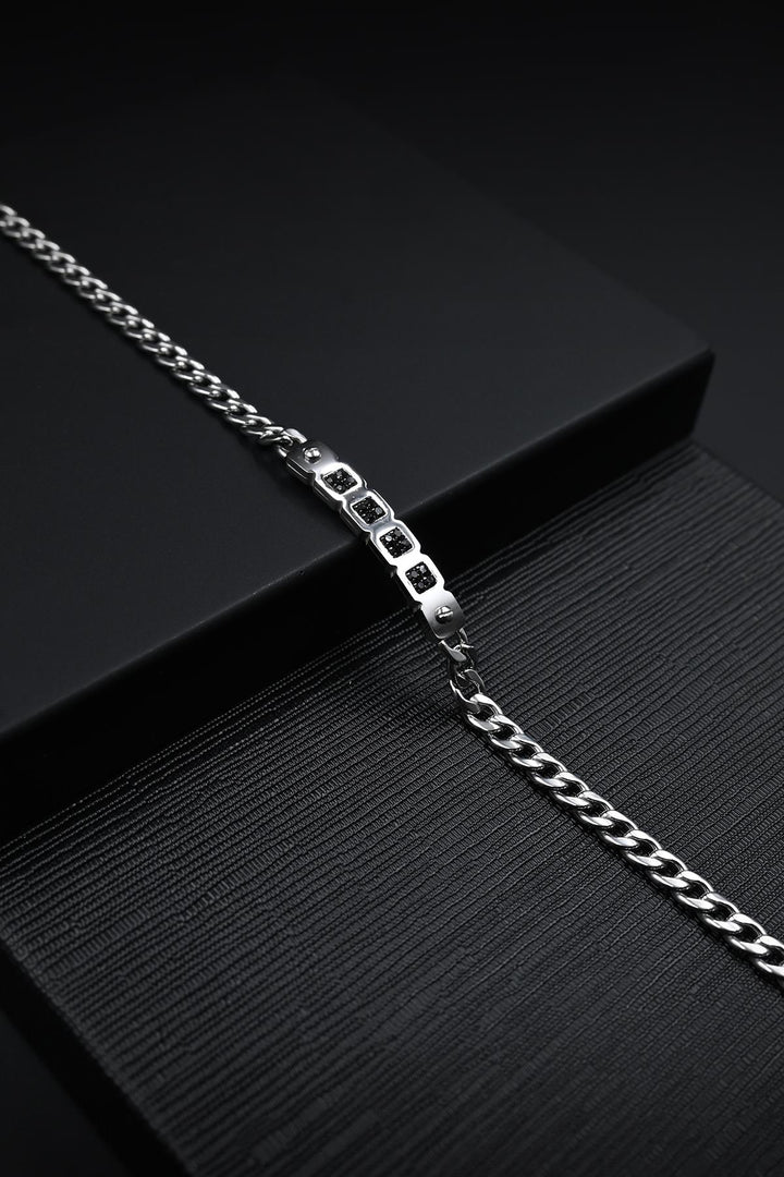 NVM FRNCH 316L Stainless Steel Italian Model Black Zircon Stone Silver Color Men's Bracelet FRJ12129-3129-AB2 - Beauvais