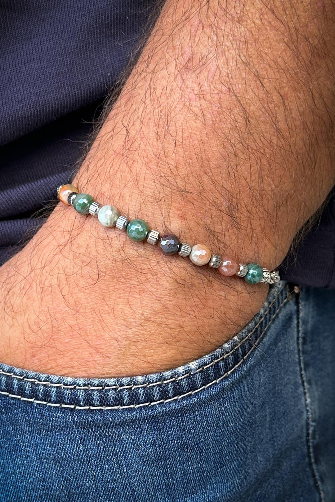 NVM FRNCH 316L Steel Italian Model Titanium Coated Agate Natural Stone Multicolored Men's Bracelet FRJ12259-3259-CK - Tlalmanalco