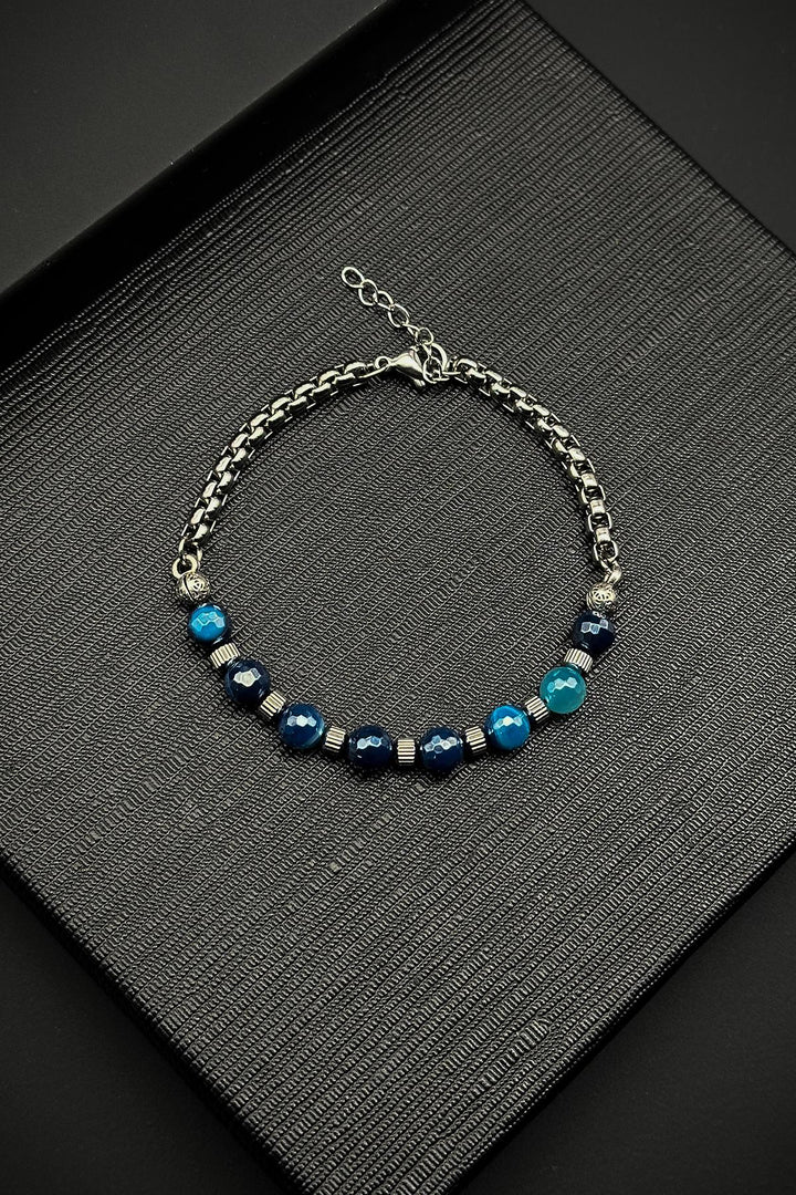 NVM FRNCH 316L Steel Italian Model Titanium Coated Agate Natural Stone Blue Color Men's Bracelet FRJ12259-3259-M2 - Murcia