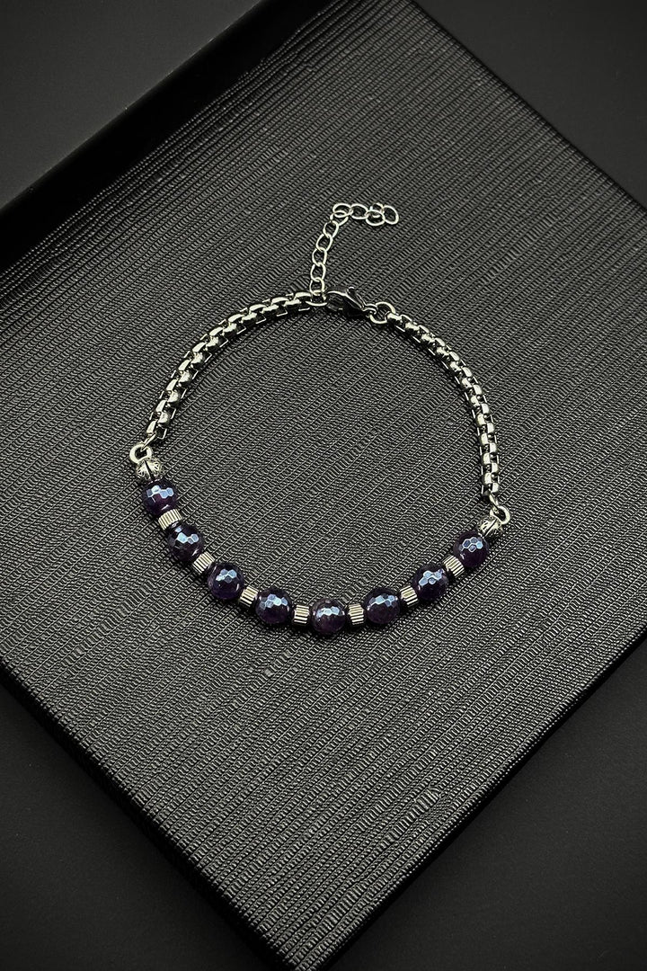 NVM FRNCH 316L Steel Italian Model Titanium Coated Agate Natural Stone Purple Color Men's Bracelet FRJ12259-3259-M - Richland