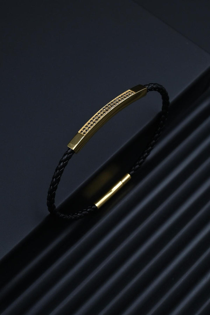 NVM FRNCH 316L Steel Italian Model Zircon Stone Gold Color Leather Men's Bracelet FRJ12303-3303-G - Marhanets