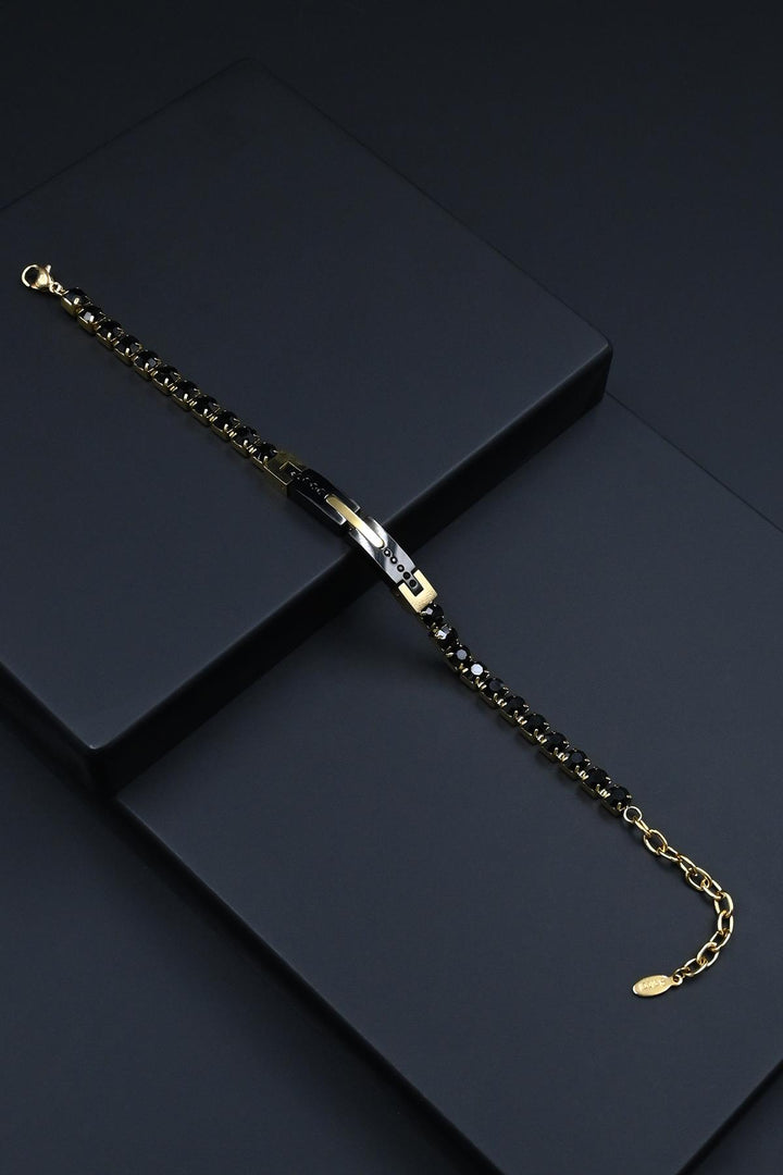 NVM FRNCH 316L Stainless Steel Italian Model Bracelet with Zircon Stone Gold-Black Color Men's Bracelet FRJ12302-3302-B2G - San Juan Capistrano