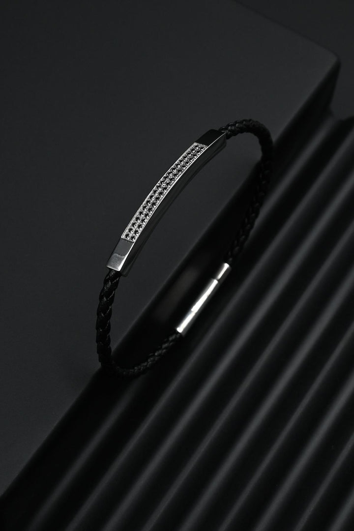 NVM FRNCH 316L Stainless Steel Italian Model Zircon Stone Silver Color Leather Men's Bracelet FRJ12303-3303-A - Monaco