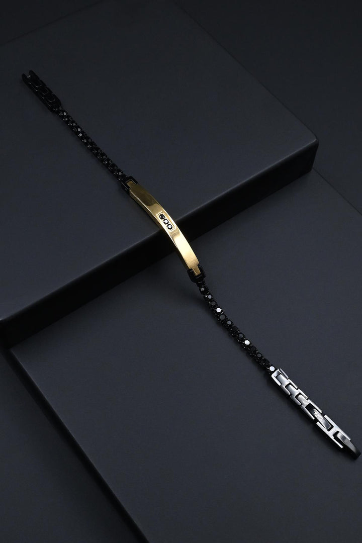 NVM FRNCH 316L Steel Italian Model Black-Gold Color Men's Bracelet with Zircon Stone FRJ12265-3265-B2G - Velbert