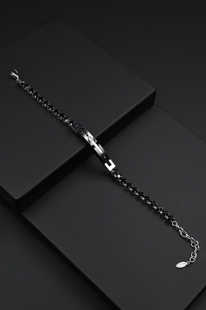 NVM FRNCH 316L Stainless Steel Italian Model Black-Silver Color Men's Bracelet with Zircon Stone FRJ12302-3302-AB2 - Boyarka
