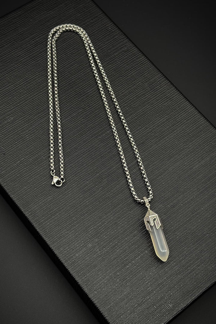NVM FRNCH 316L Steel Spartan Model Agate Natural Stone White Color Men's Necklace FRJ30713-813-B - San Dimas