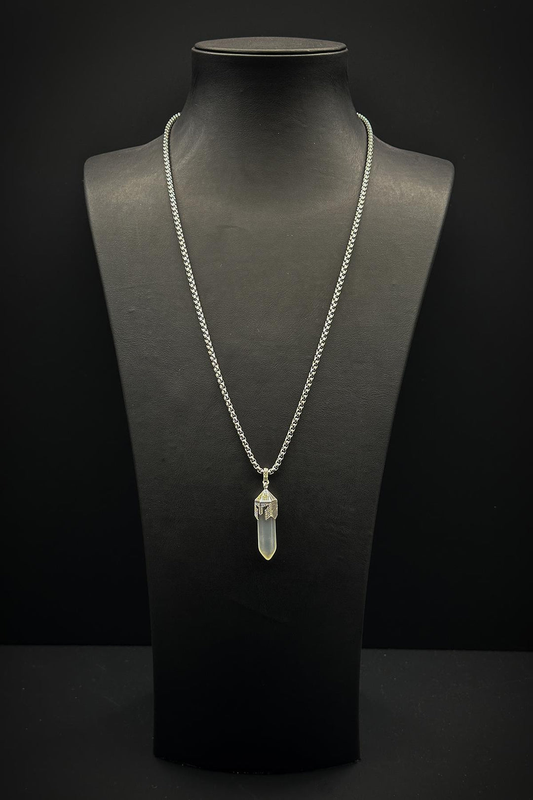 NVM FRNCH 316L Steel Spartan Model Agate Natural Stone White Color Men's Necklace FRJ30713-813-B - San Dimas