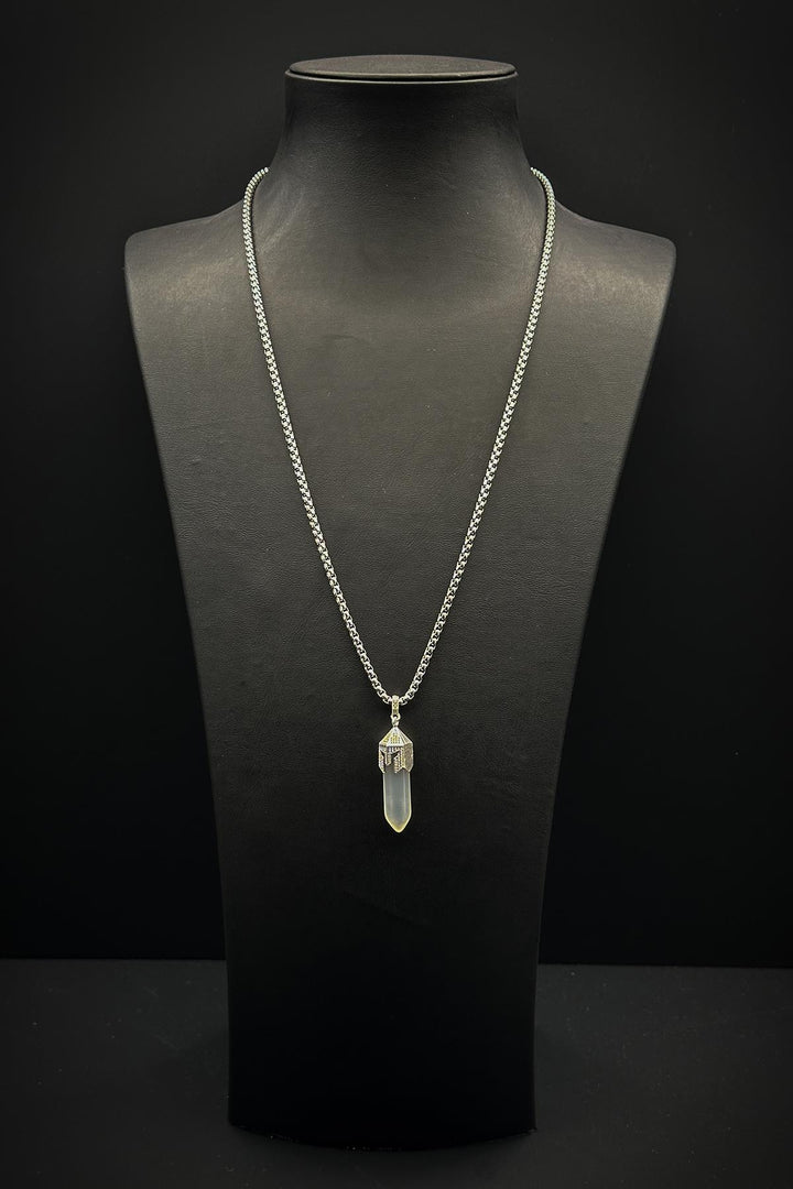 NVM FRNCH 316L Steel Spartan Model Agate Natural Stone White Color Men's Necklace FRJ30713-813-B - San Dimas