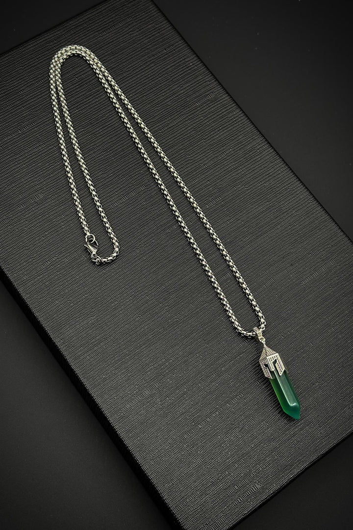 NVM FRNCH 316L Steel Spartan Model Agate Natural Stone Green Color Men's Necklace FRJ30713-813-Y - York