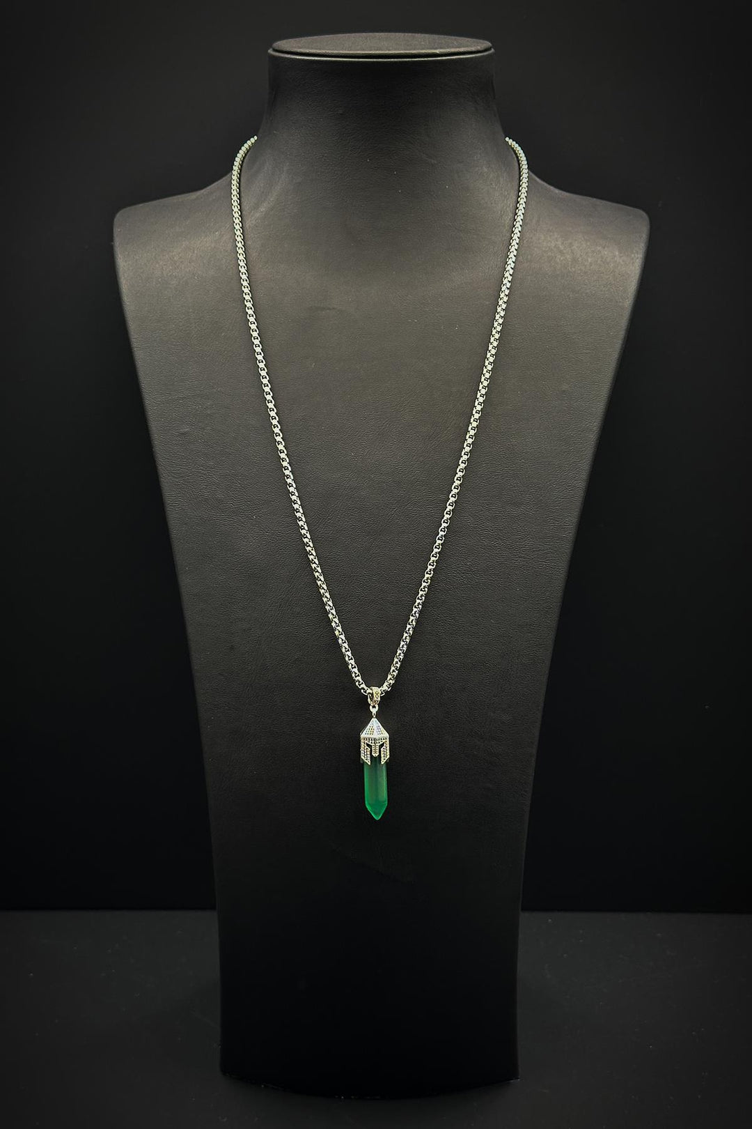NVM FRNCH 316L Steel Spartan Model Agate Natural Stone Green Color Men's Necklace FRJ30713-813-Y - York
