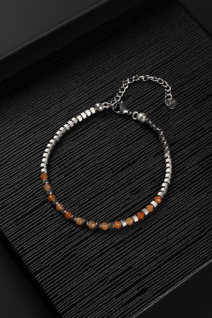 NVM FRNCH 316L Steel and 3 MM Agate Natural Stone Brown Color Men's Bracelet FRJ12394-3394-K2 - Thonon-les-Bains