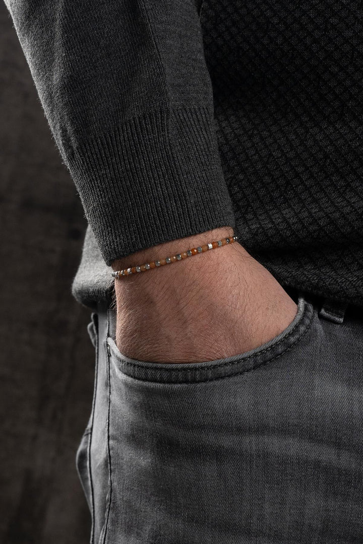 NVM FRNCH 316L Steel and 3 MM Agate Natural Stone Brown Color Men's Bracelet FRJ12394-3394-K2 - Thonon-les-Bains