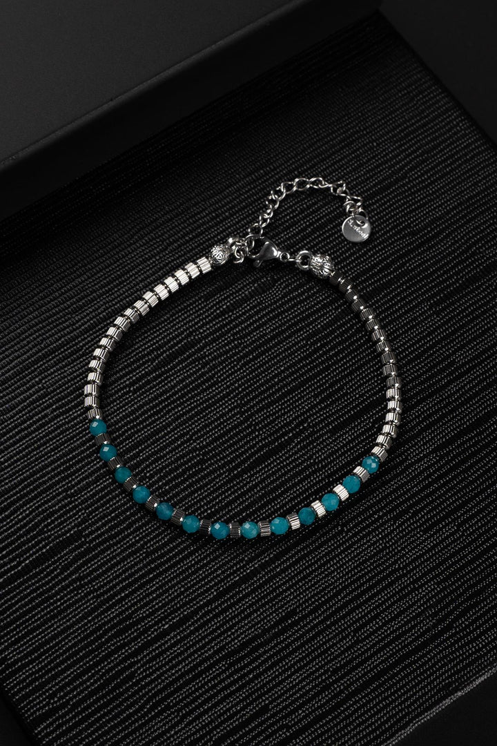 NVM FRNCH 316L Steel and 3 MM Apatite Natural Stone Blue Color Men's Bracelet FRJ12394-3394-M - Saltillo