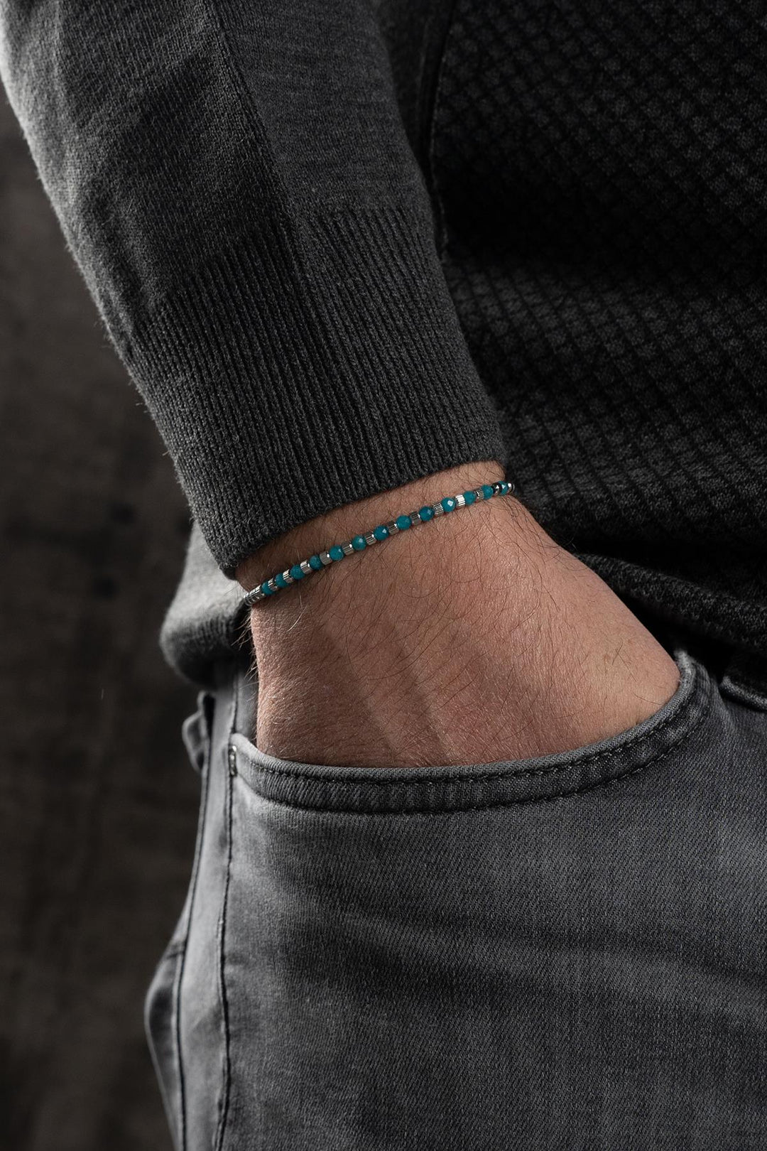 NVM FRNCH 316L Steel and 3 MM Apatite Natural Stone Blue Color Men's Bracelet FRJ12394-3394-M - Saltillo