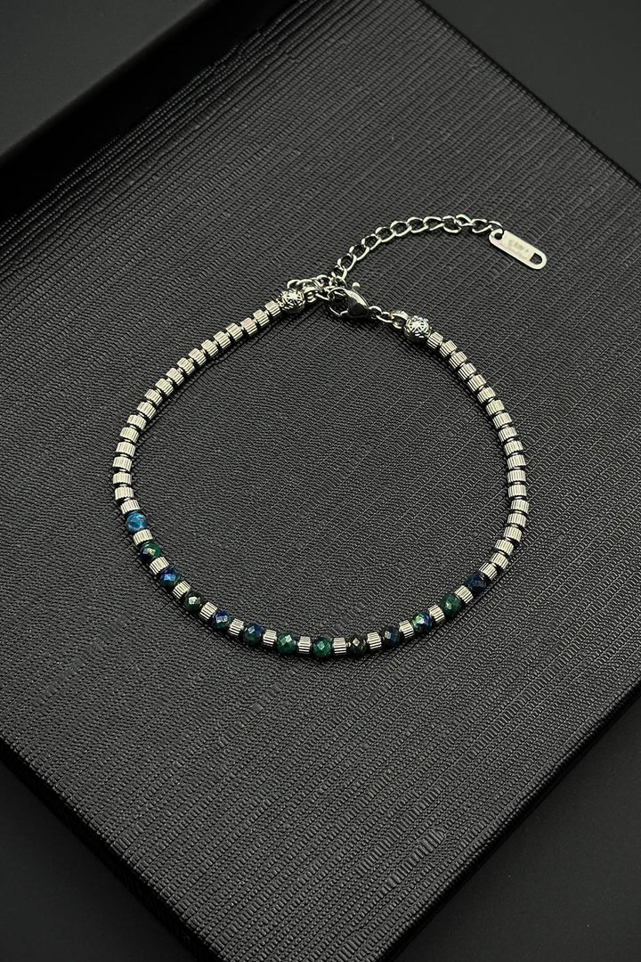 NVM FRNCH 316L Steel and 3 MM Fluorite Natural Stone Navy Color Men's Bracelet FRJ12394-3394-LY - Hilliard