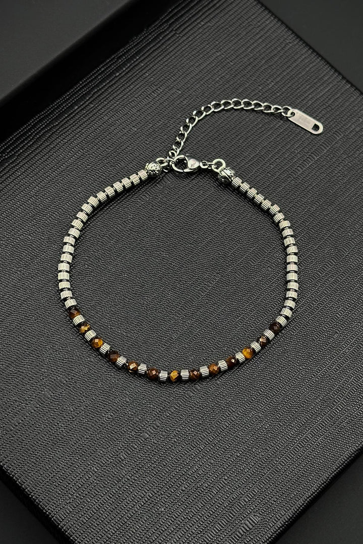 NVM FRNCH 316L Steel and 3 MM Tiger Eye Natural Stone Brown Color Men's Bracelet FRJ12394-3394-K3 - Irondequoit