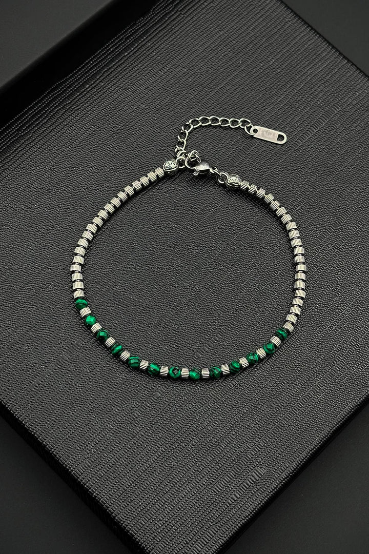 NVM FRNCH 316L Steel and 3 MM Malachite Natural Stone Green Color Men's Bracelet FRJ12394-3394-Y2 - Krasnyi Luch