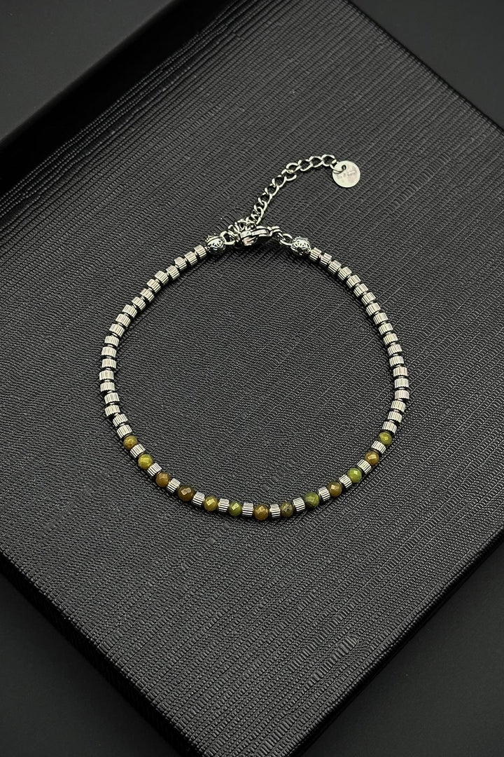 NVM FRNCH 316L Steel and 3 MM Jade Natural Stone Green Color Men's Bracelet FRJ12394-3394-Y3 - Thornton