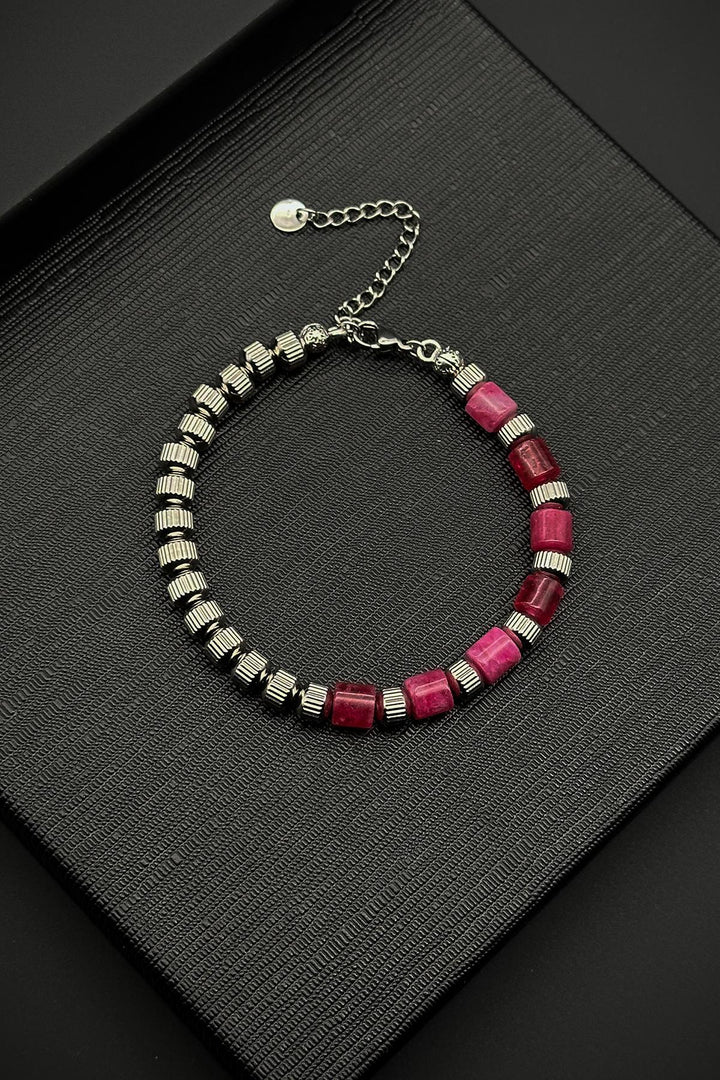 NVM FRNCH 316L Steel and Agate Natural Stone Pink Color Men's Bracelet FRJ12373-3373-P - Grenoble