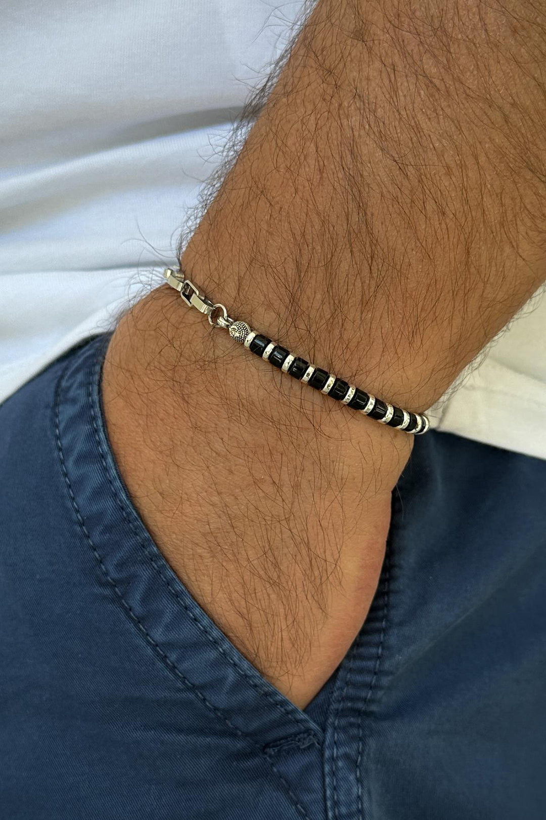 NVM FRNCH 316L Steel and Onyx Natural Stone Black Color Men's Bracelet FRJ11876976-S - Rosny-sous-Bois