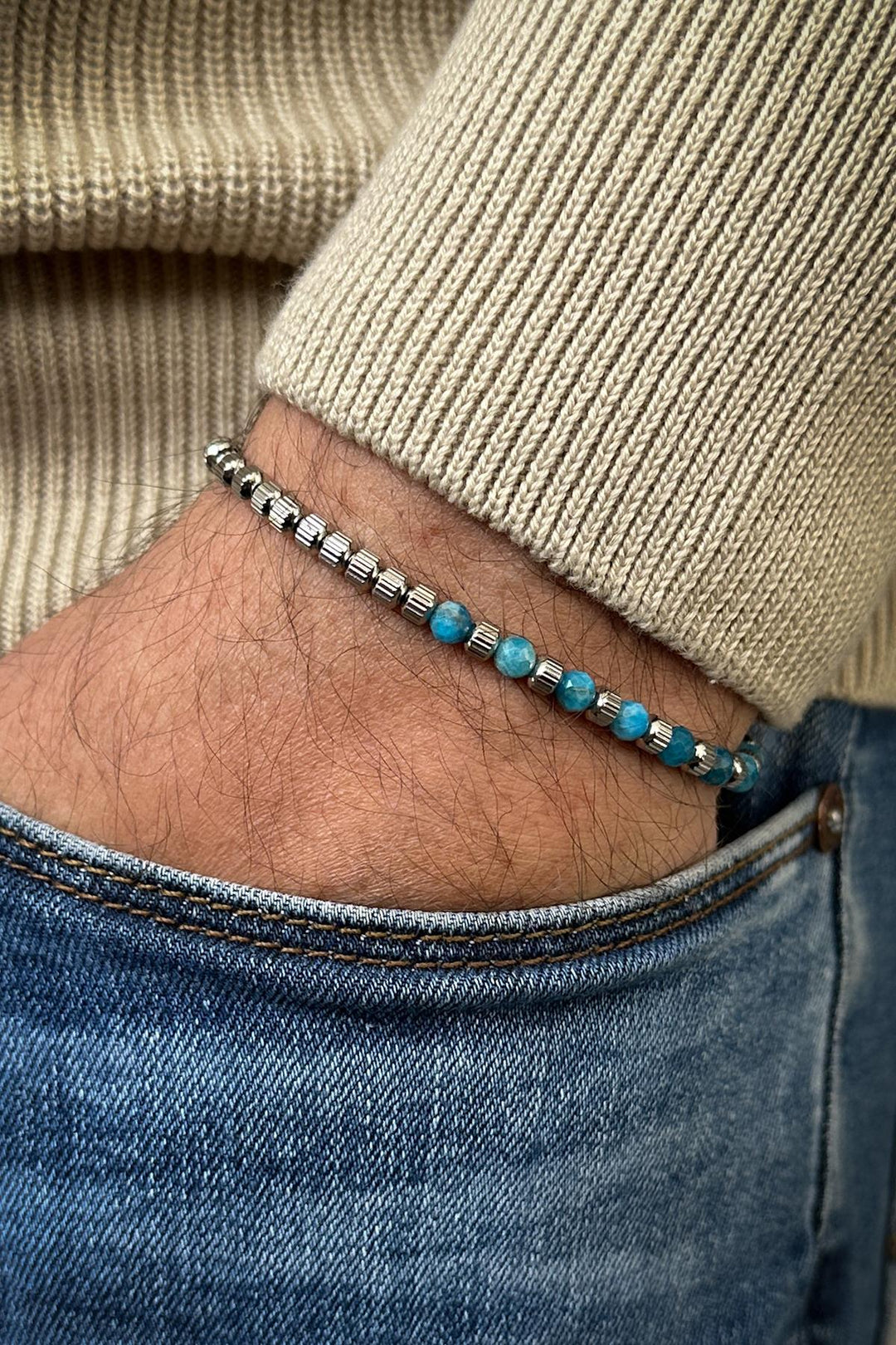 NVM FRNCH 316L Steel and Apatite Natural Stone Blue Color Men's Bracelet FRJ12360-3360-M - Kempen