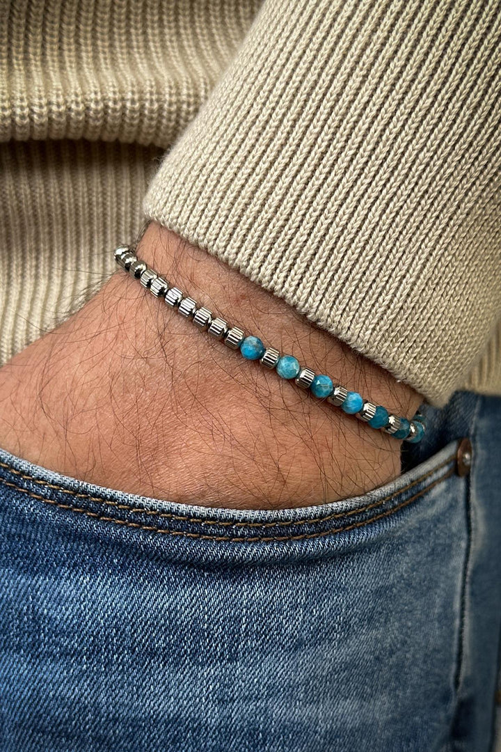 NVM FRNCH 316L Steel and Apatite Natural Stone Blue Color Men's Bracelet FRJ12360-3360-M - Kempen