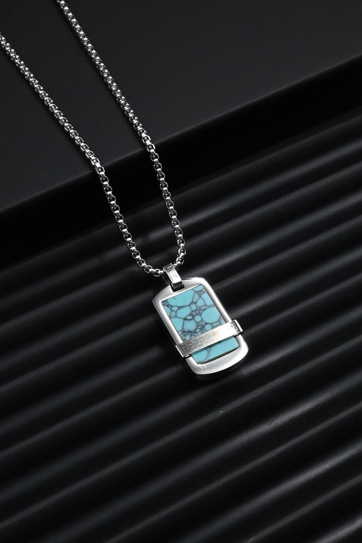 NVM FRNCH 316L Steel and Turquoise Natural Stone Turquoise Color Men's Necklace FRJ30772-872-M - Pinneberg