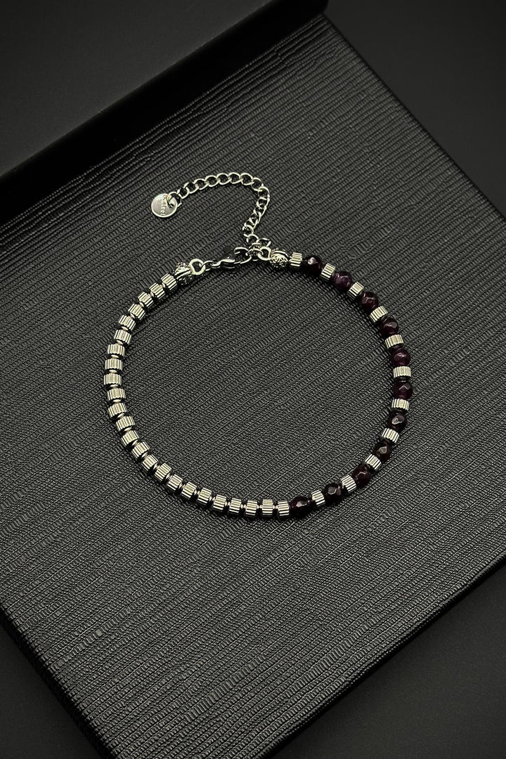 NVM FRNCH 316L Steel and Garnet Natural Stone Purple Color Men's Bracelet FRJ12360-3360-M2 - Lerma