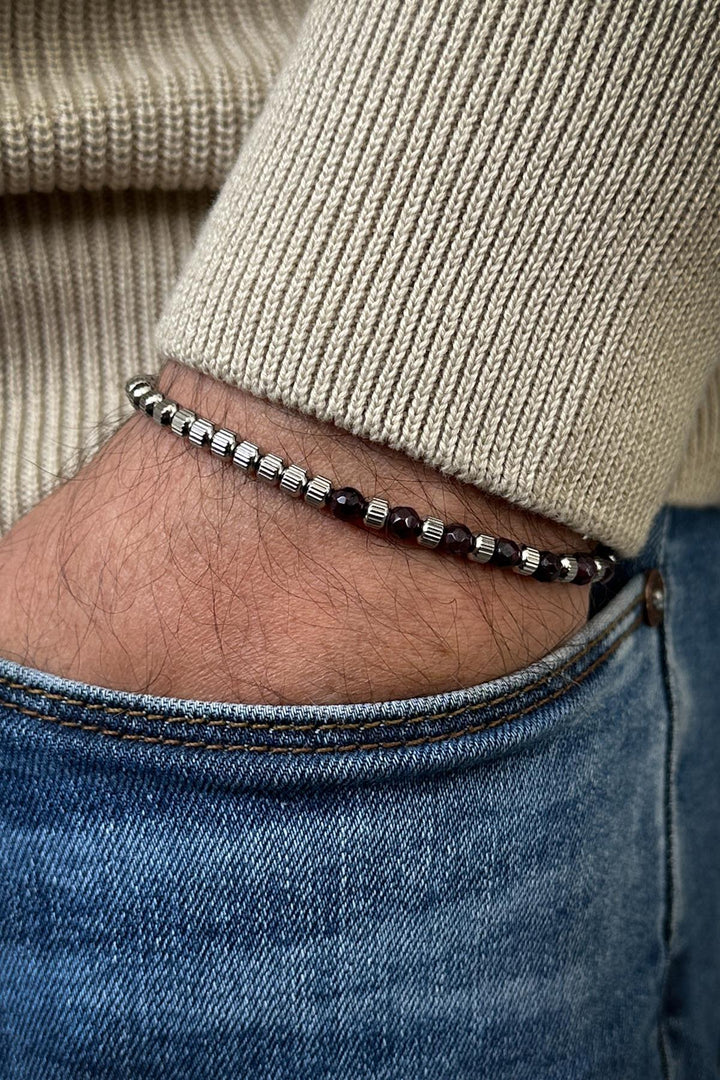NVM FRNCH 316L Steel and Garnet Natural Stone Purple Color Men's Bracelet FRJ12360-3360-M2 - Lerma