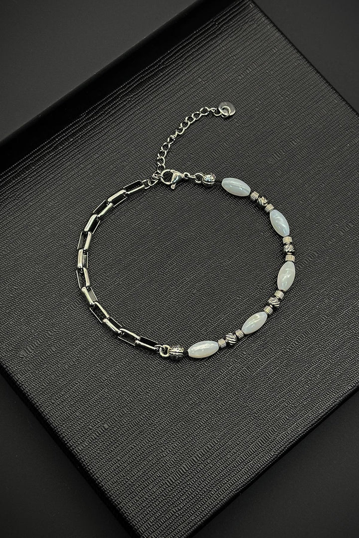 NVM FRNCH 316L Steel and Pearl Natural Stone White Color Men's Bracelet FRJ12392-3392-B - Reading