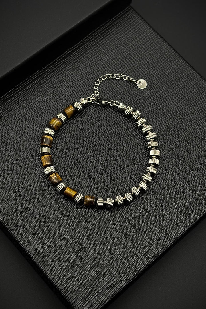 NVM FRNCH 316L Steel and Tiger Eye Natural Stone Brown Men's Bracelet FRJ12373-3373-K - Middelburg