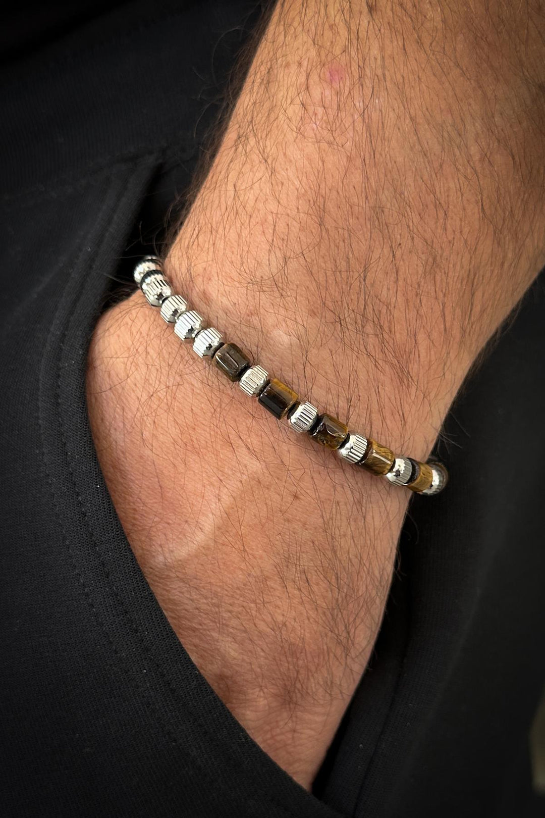 NVM FRNCH 316L Steel and Tiger Eye Natural Stone Brown Men's Bracelet FRJ12373-3373-K - Middelburg