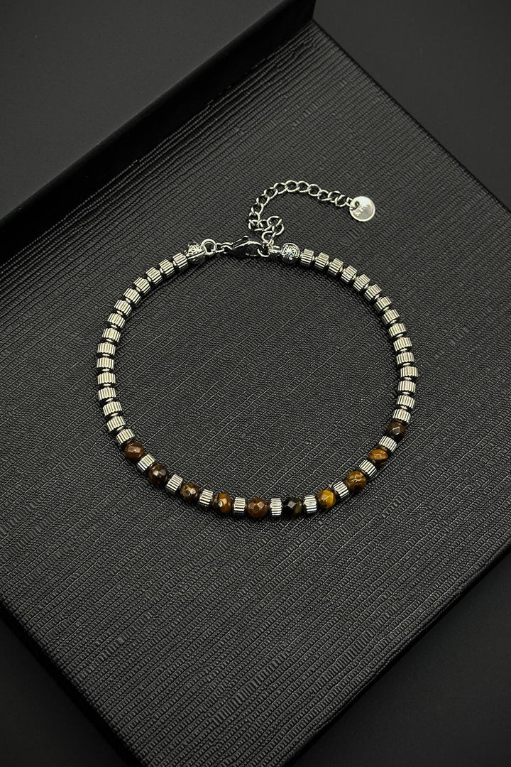 NVM FRNCH 316L Steel and Tiger Eye Natural Stone Brown Men's Bracelet FRJ12379-3379-K - Cheltenham