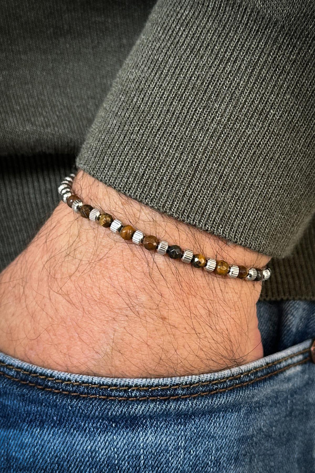 NVM FRNCH 316L Steel and Tiger Eye Natural Stone Brown Men's Bracelet FRJ12379-3379-K - Cheltenham