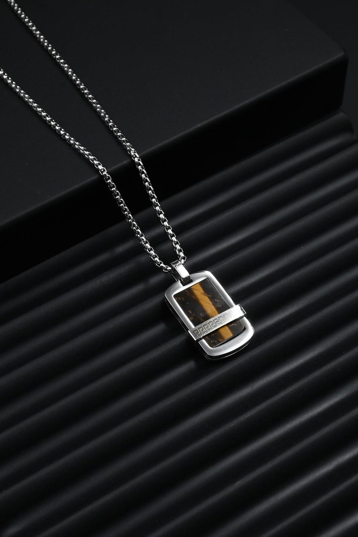 NVM FRNCH 316L Steel and Tiger Eye Natural Stone Brown Men's Necklace FRJ30772-872-K - Celle