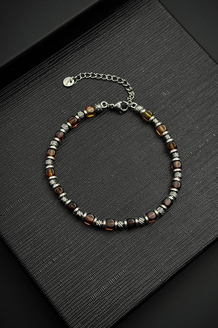 NVM FRNCH 316L Steel and Amber Natural Stone Brown Men's Bracelet FRJ12458-3458-K - Kryvyi Rih
