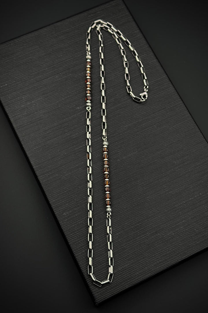 NVM FRNCH 316L Steel and Amber Natural Stone Brown Men's Necklace FRJ30834-934-K - Edgware
