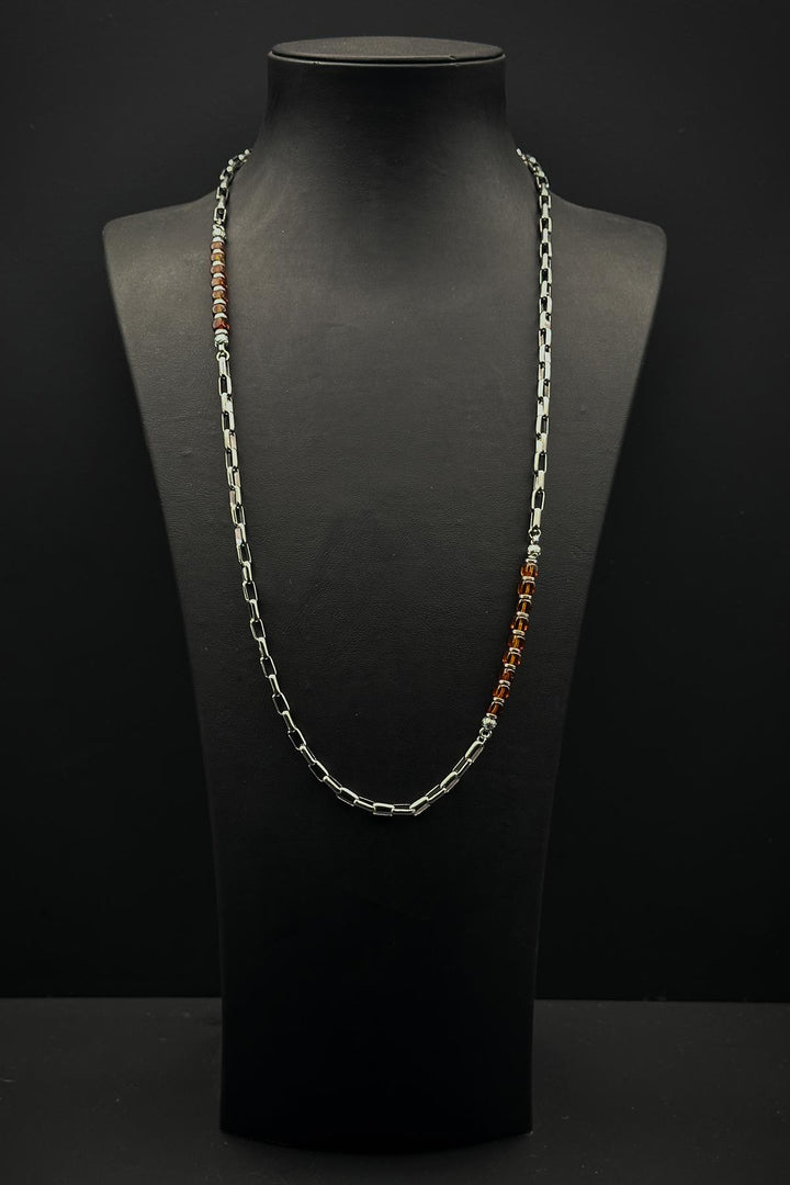 NVM FRNCH 316L Steel and Amber Natural Stone Brown Men's Necklace FRJ30834-934-K - Edgware
