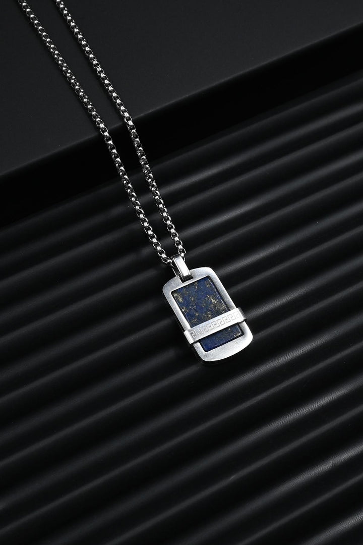 NVM FRNCH 316L Steel and Lapis Lazuli Natural Stone Blue Color Men's Necklace FRJ30772-872-L - Metz